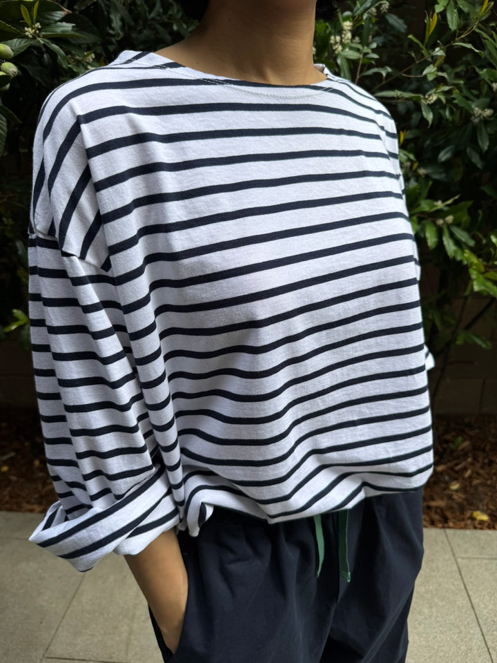 Breton Stripe Oversized Tee - Black & White